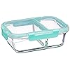 Solimo Microwave Safe Two Compartment Lunch Box Set for Office|Borosilicate Glass|Safety Lock Airtight Tiffin Containers(540 Ml)|Transparent|Slim Design
