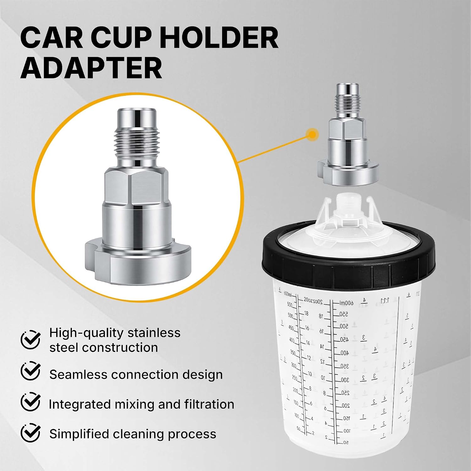 Spray Gun Paint System Stainless Steel Adapter (6) (Aftermarket) Compatible with 1.0 System Only and the Disposable Spray Gun Cup Liners and Lid System