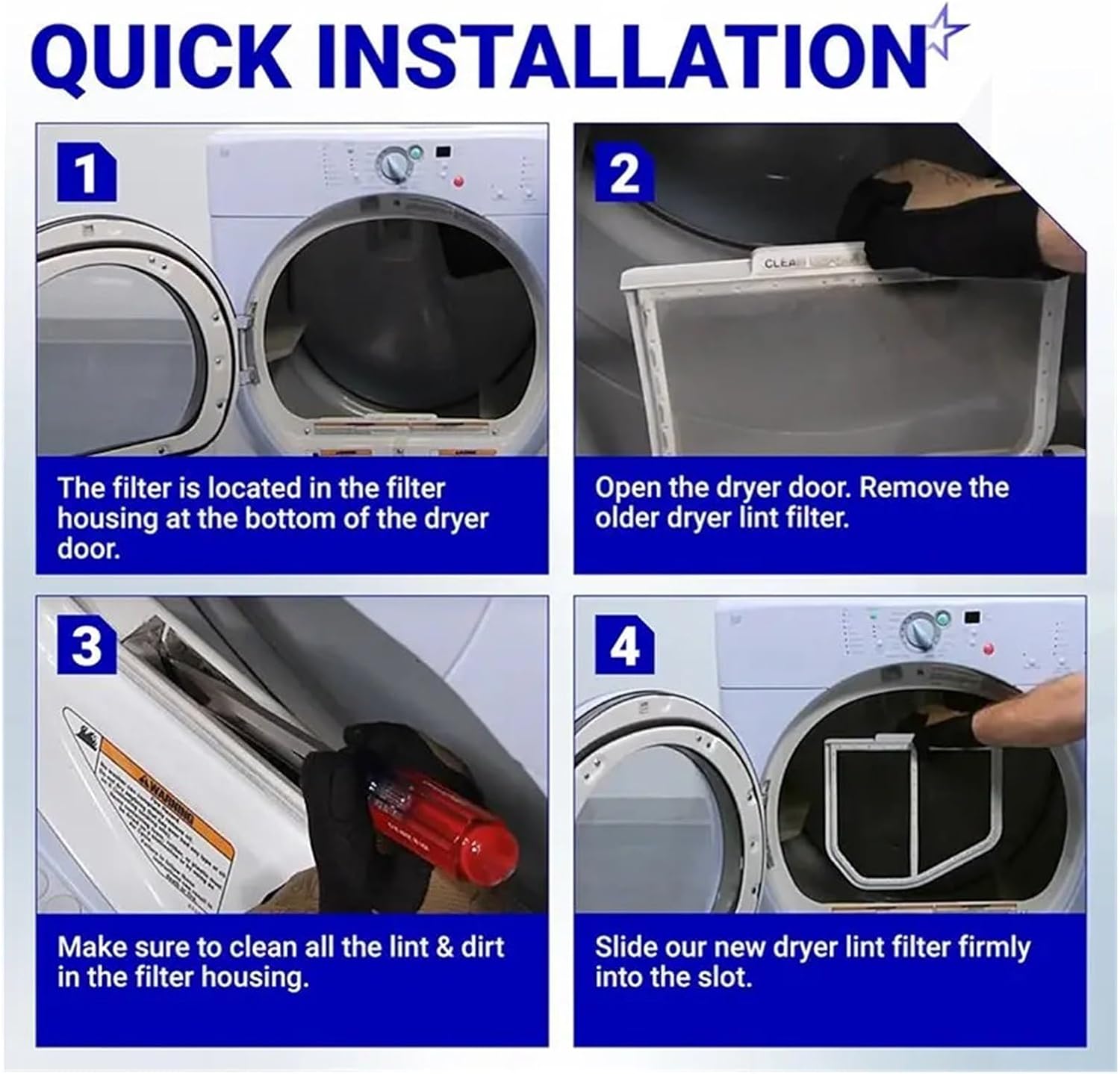 Dryer Lint Screen W10120998 Exact | Compatible With Whirlpool GGW9260PL2 7EWED5550YW0 7EWED5550YW1 Reusable Long Lasting Laundry Dryer Accessory(2pcs)