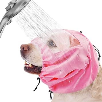 Adjustable Dog Bath Cap, Waterproof Dog Ear Covers for Bath, Grooming, Swimming, Daily Activities Pink, 29cm/11.6inch