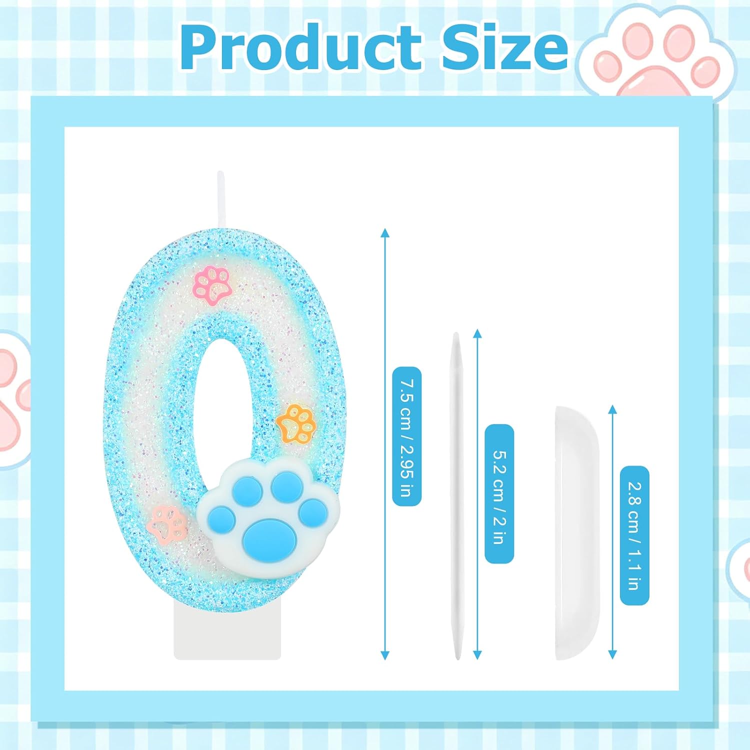 AKURIEEY Dog and Cat Birthday Candle Blue Paw Numbers 0 Candle image 3