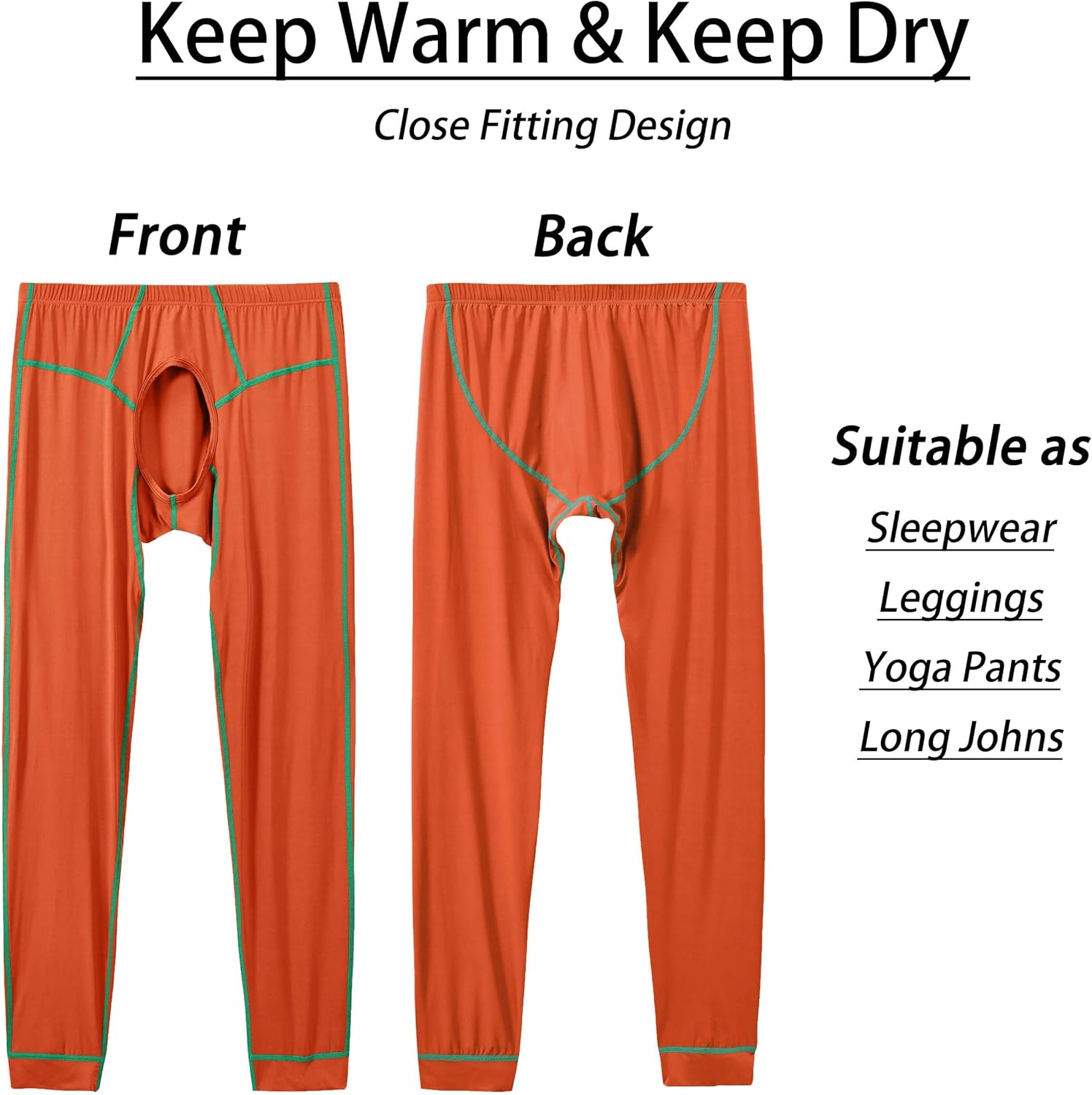 Men Thermal Underwear Open Front Long Johns Without Velvet Autumn and Winter Mens Base Layer Bottoms Leggings