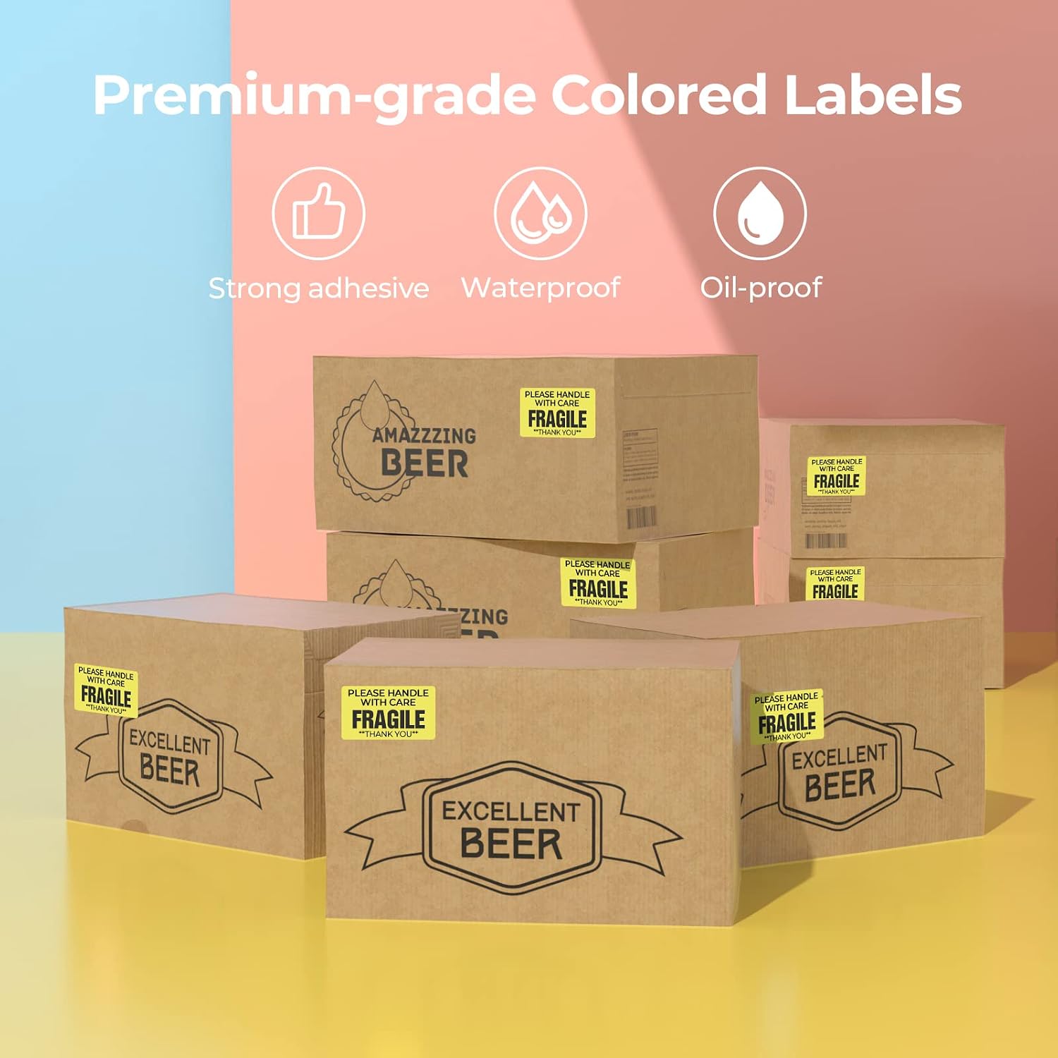MUNBYN 2.25"x1.25" Thermal Sticker Labels, Yellow Self-Adhesive Barcode Label Paper for Direct Thermal Printer and Business, Multi-Purpose Rectangle Address Shipping Mailing Sticker,1000 Sheets/Roll