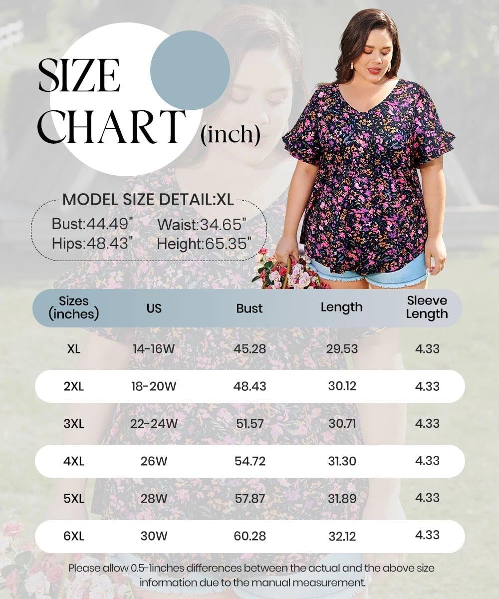 TIYOMI Plus Size Tops for Women Ruffle Shirts Button Short Sleeve Summer V Neck Tunics XL-5XL - Image 8