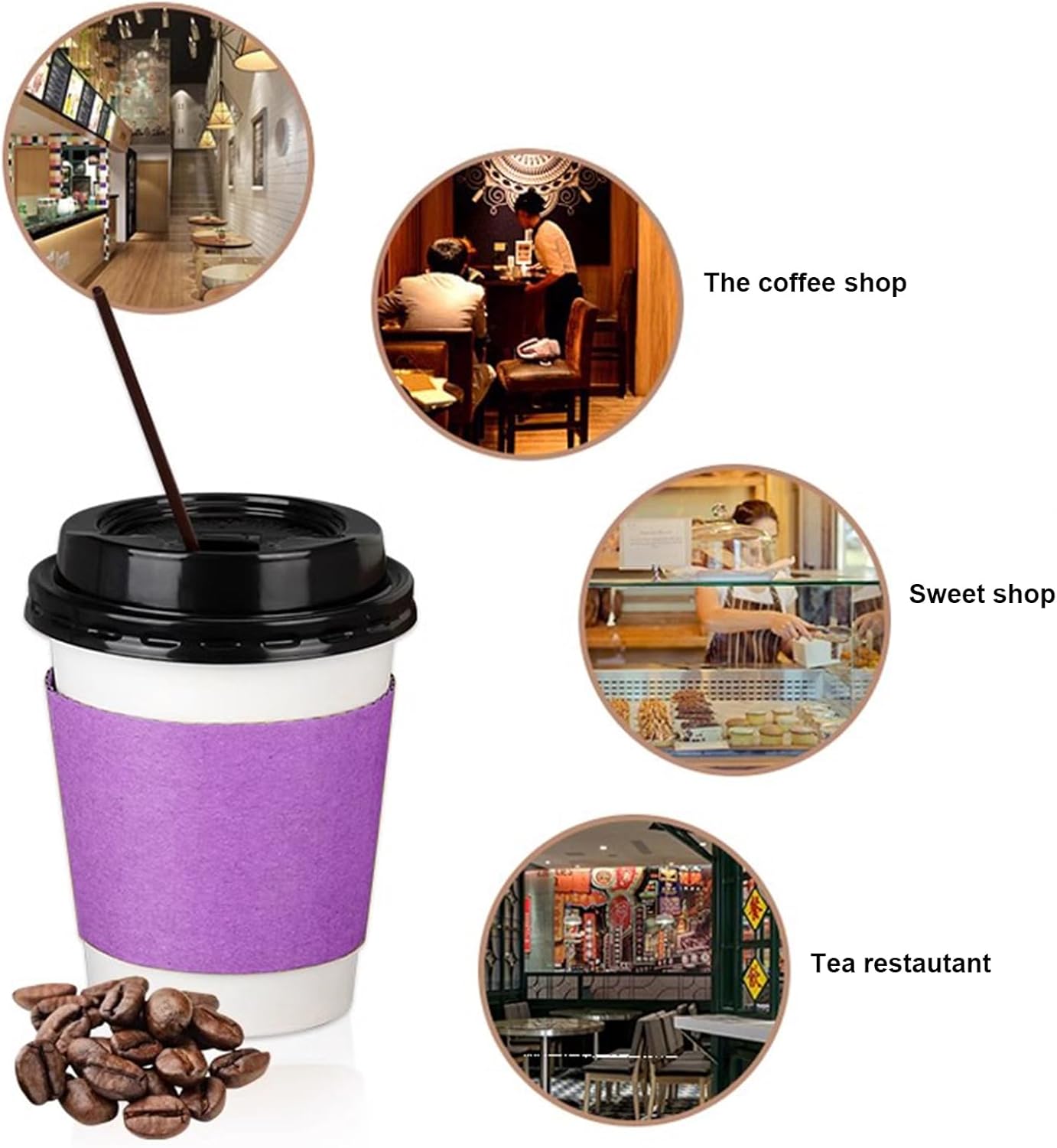 EchoDone Coffee Cup Sleeves for Hot or Cold Drinks Disposable Paper Corrugated Cup Jackets 200 Count Color Purple Fit for 90mm Diameter Cups 10oz 12oz 16oz (Without Cups) - Image 4