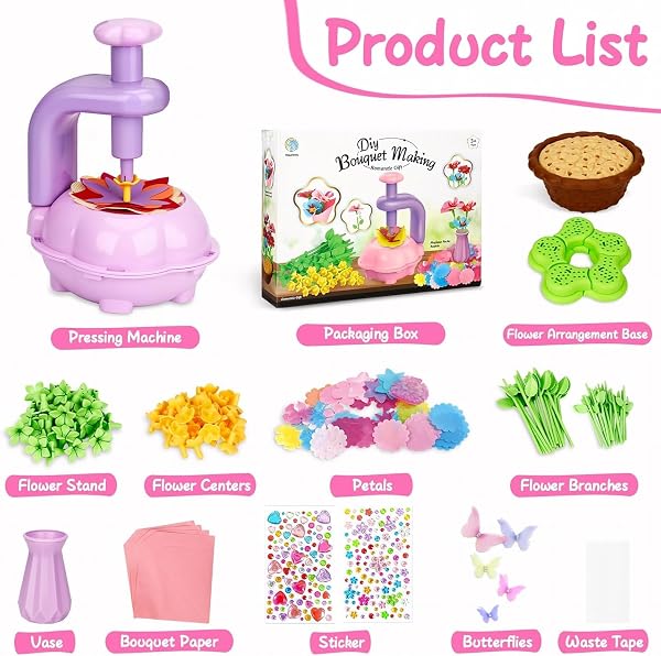 Activité Manuelle Enfant,Bricolage Kit Fabrication de Fleurs Tissu,Kit Création Bouquet de Fleurs,Jeux Educatif et Loisir Créatif Fleur Jouet,Cadeau Bricolage Créatif pour Filles 3+ Ans -Violet - 4