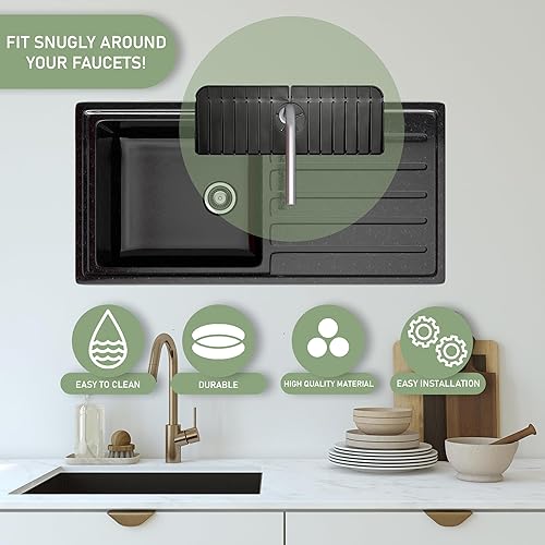 Miniatura 7 de Escurridor enrollable de acero inoxidable (18.5 x 13.4 x 0.4 pulgadas), incluye protector de grifo y dos esponjas, estante de secado de fregadero