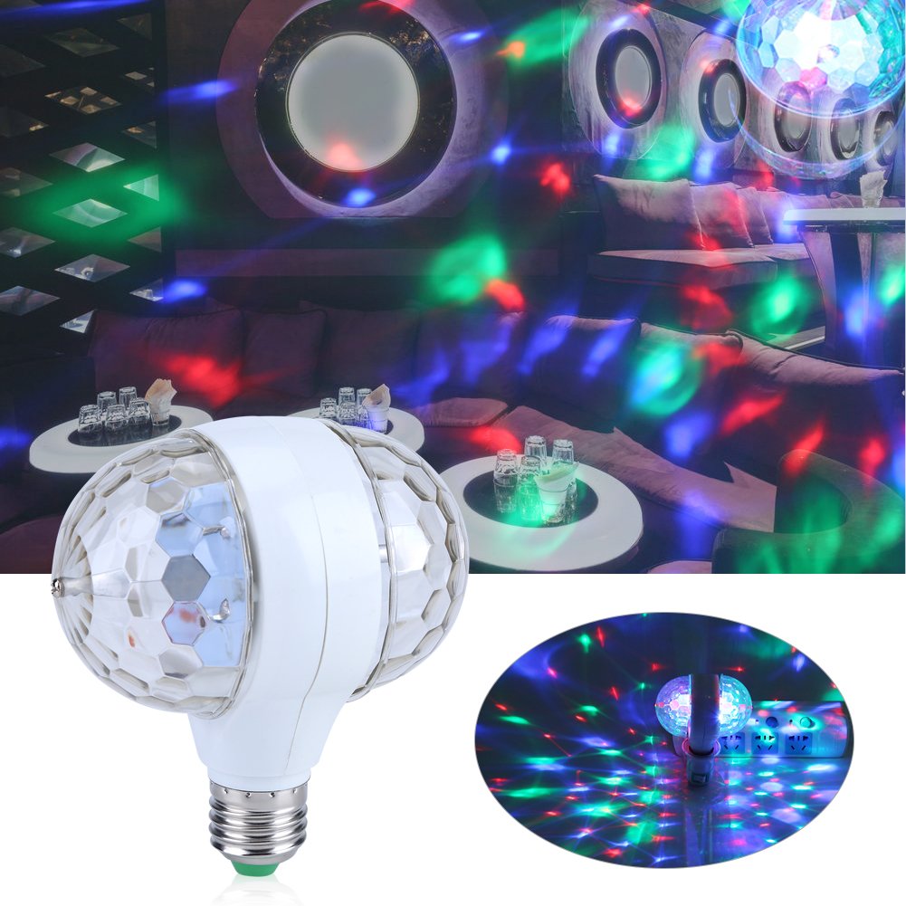 E27 RGB LED disco światła sceniczne żarówka kulowa 2-głowicowa obrotowa z efektem imprezowym Pub disco oświetlenie sceniczne 6W Nadaje się do KTV, sal muzycznych itp. (UE)