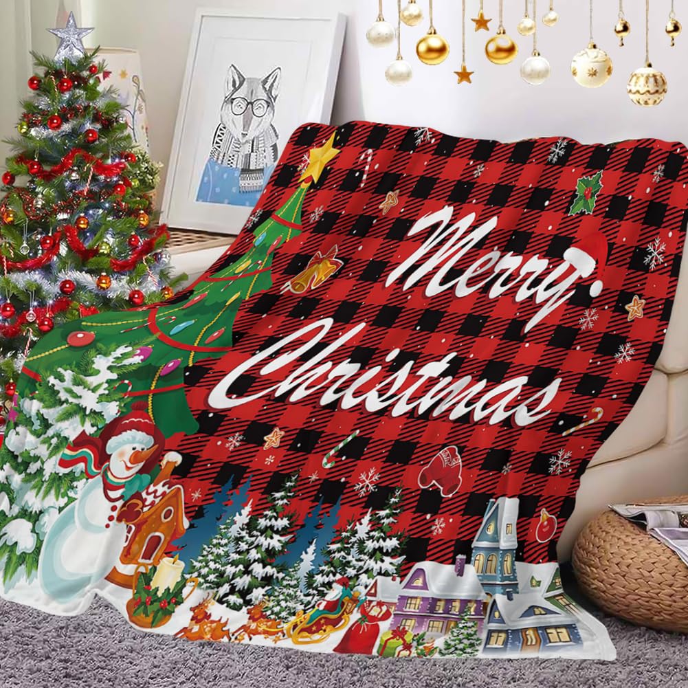 Manta de Navidad, Manta Navideña De Franela, Manta para Sofá Navideño, Mullida Suave y Cálida Sofa, Mantas de Felpa Acogedora para decoración navideñas, Regalo, sofá Cama, Oficina