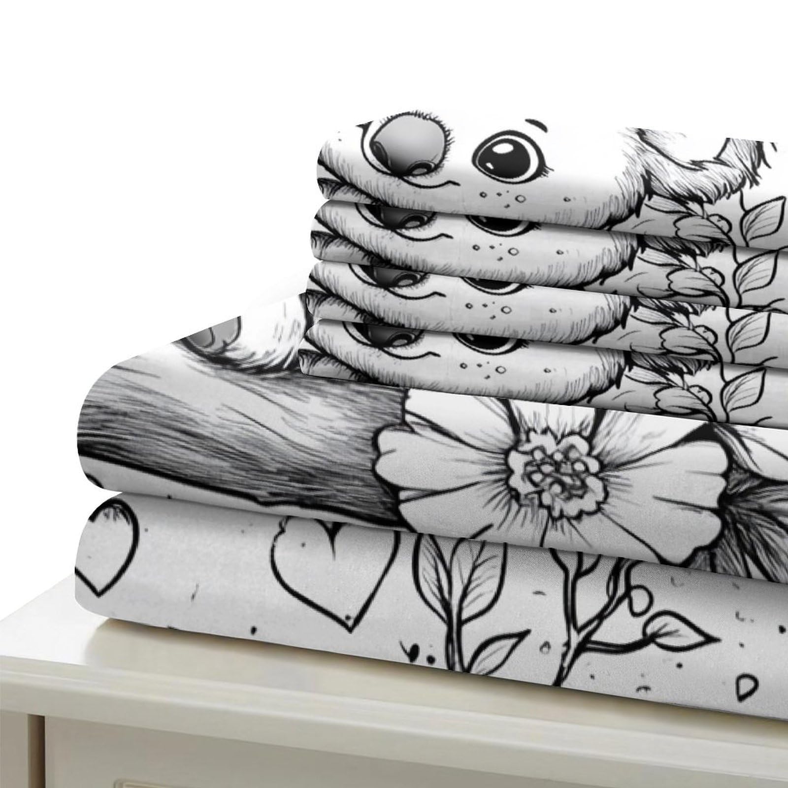 Süßes Koala-Pärchen 3D-Bedruckt 3er-Set Steppbezug Cartoon-Tierillustration Bettbezug Mikrofaser Hypoallergen Atmungsaktiv für Kinder Jugendliche Erwachsene Super King（260x220cm）