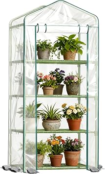 Twira 4-Tier Mini Greenhouse Outdoor, Portable Small Greenhouses for Winter, PE-coated Metal Frame & PVC Cover Green House for Outside Plants, Indoor Greenhouse Women Men Gardening Gifts 2.3x1.6x5.2ft