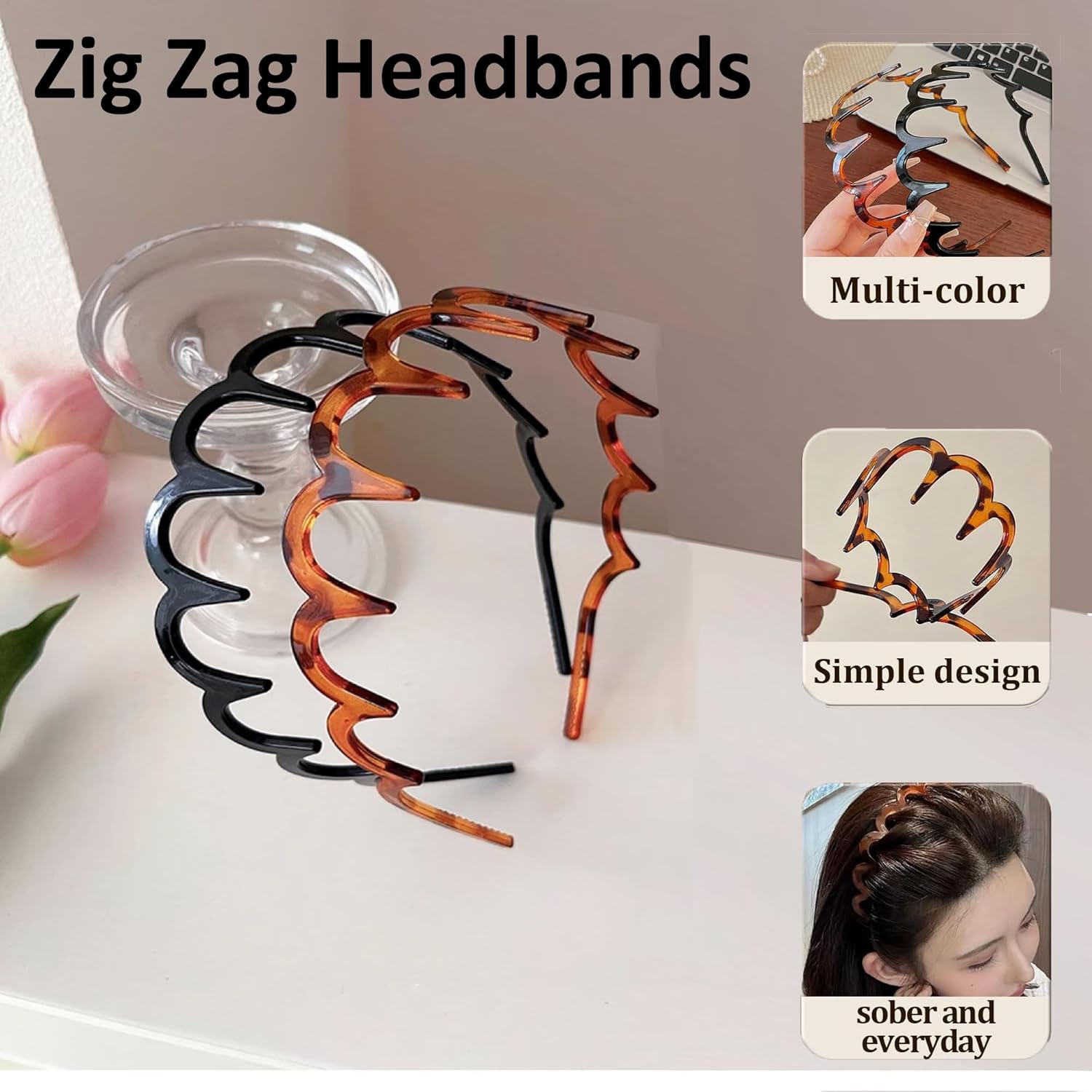 2026 New U Shape Fashion Tooth Hair Comb Headband, 3PCS High Cranium Headbands for Women's Hair, Reversible Korean Headbands with Teeth for Women Gifts for Teen Girls. - Image 6