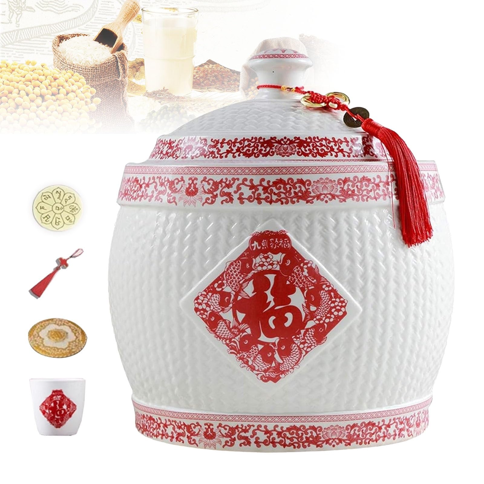 Recipiente para almacenar arroz, tarro para almacenar alimentos, balde de cerámica para arroz, recipiente sellado para arroz, recipiente para cereales y arroz con tapa, 2,5 kg/4 kg/5 kg/7,5 kg/1