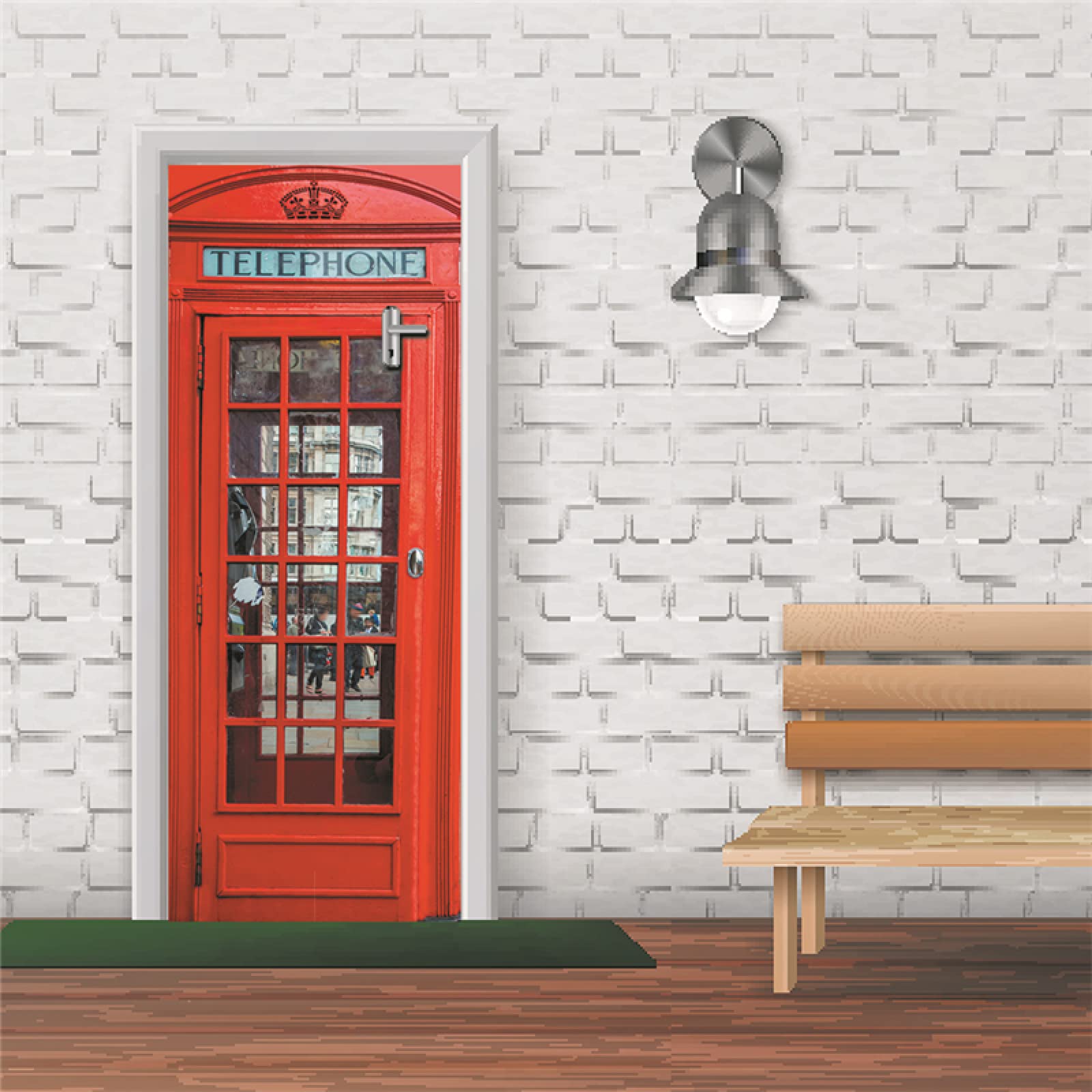 Sticker De Porte 3D Cabine Téléphonique Rouge Papier Peint Porte PVC