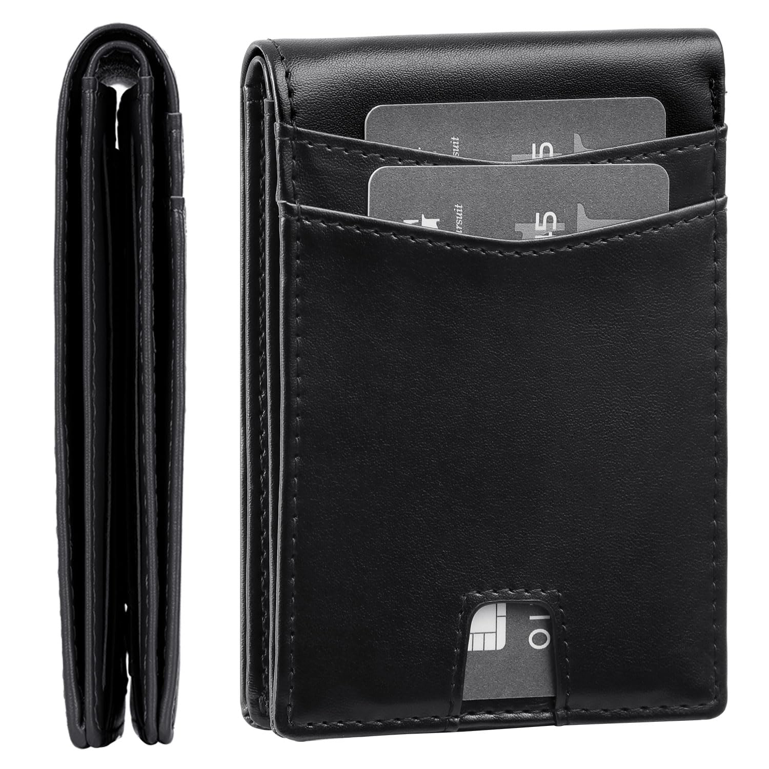 GSG Men’s RFID Blocking Bifold Wallet – Genuine Leather Slim Front Pocket Wallet with 10 Card Slots, Gift Box & Discreet Tracker Slot for AirTag or Similar Device, Black, Black