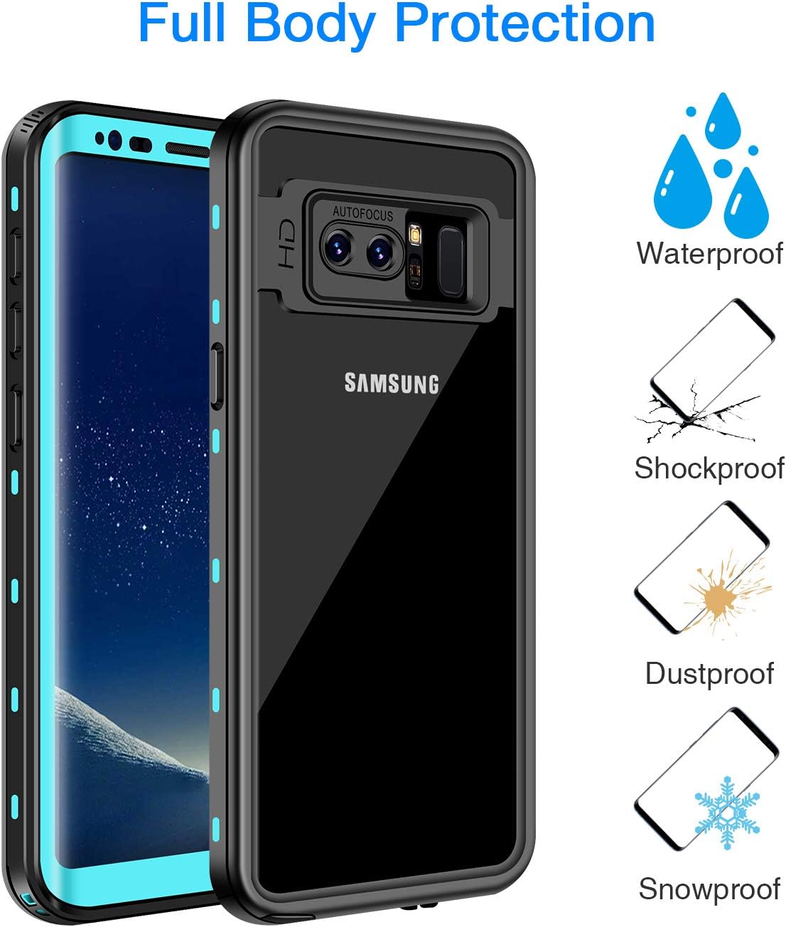 Waterproof Case for Galaxy Note 8, IP68 Waterproof Snowproof Shockproof and Dustproof Cover Case, Underwater Full Sealed Cover Case for Samsung Galaxy Note 8, 6.3 inch