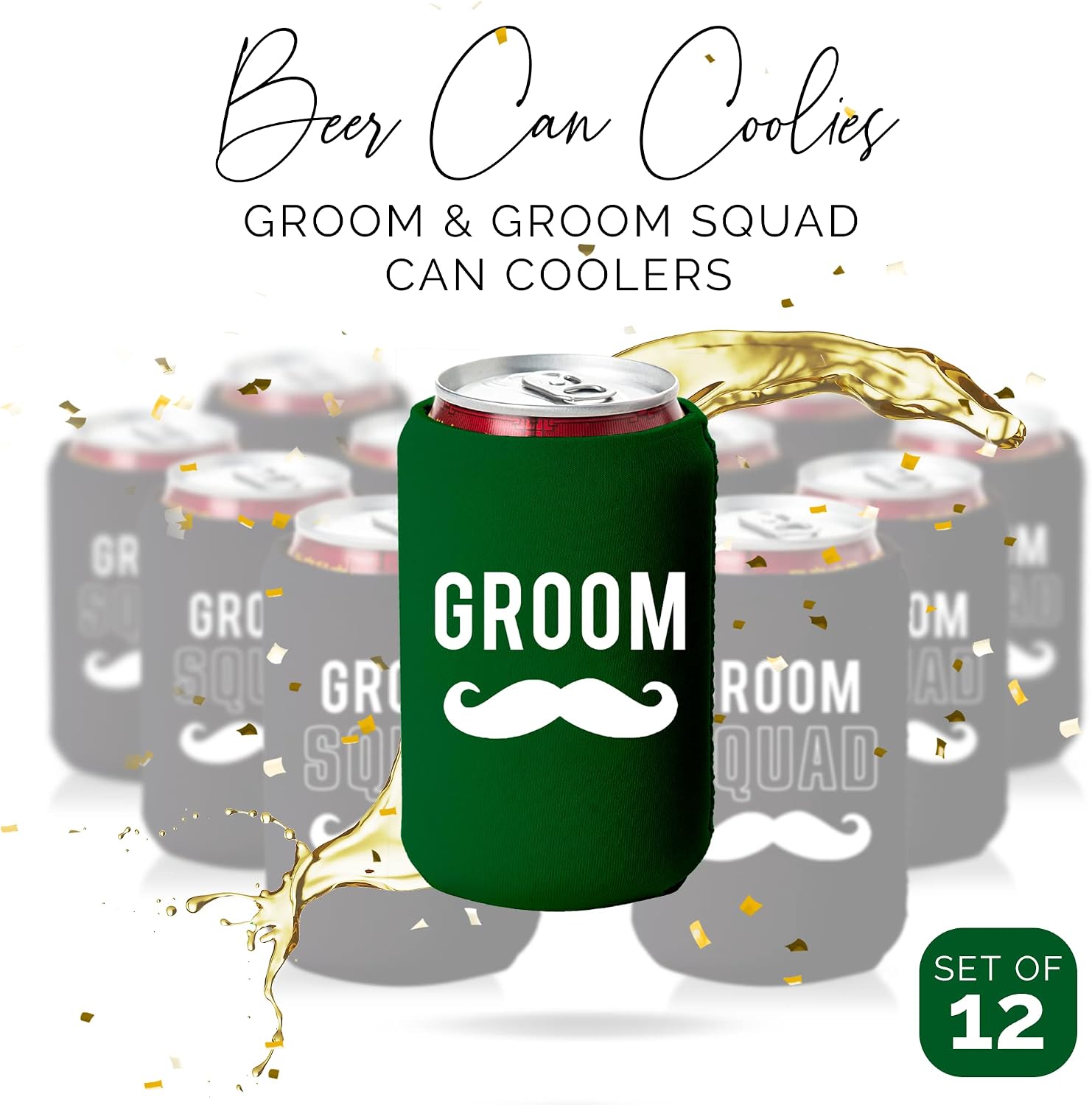 Groom and Groom Squad Can Coolers, Set of 12 - Bachelor Party Favors For Men, Perfect Gifts for Groomsmen and Bachelor Crew, Party Accessories and Decorations for Men (Green) image 2
