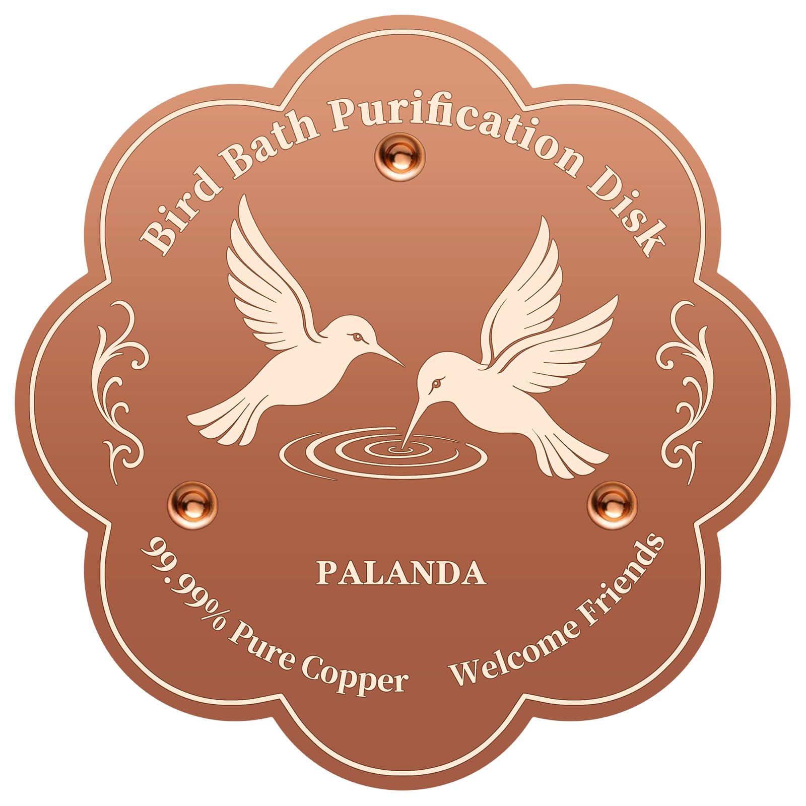 Bird Bath Copper Disk - Flower Design 99.99% Pure Copper Disc for Bird Bath, Triple-Point Support, All-Season Water Cleaner, Safe&Natural Purifier for Birdbath&Bowls,Outdoor Garden Backyard Accessory