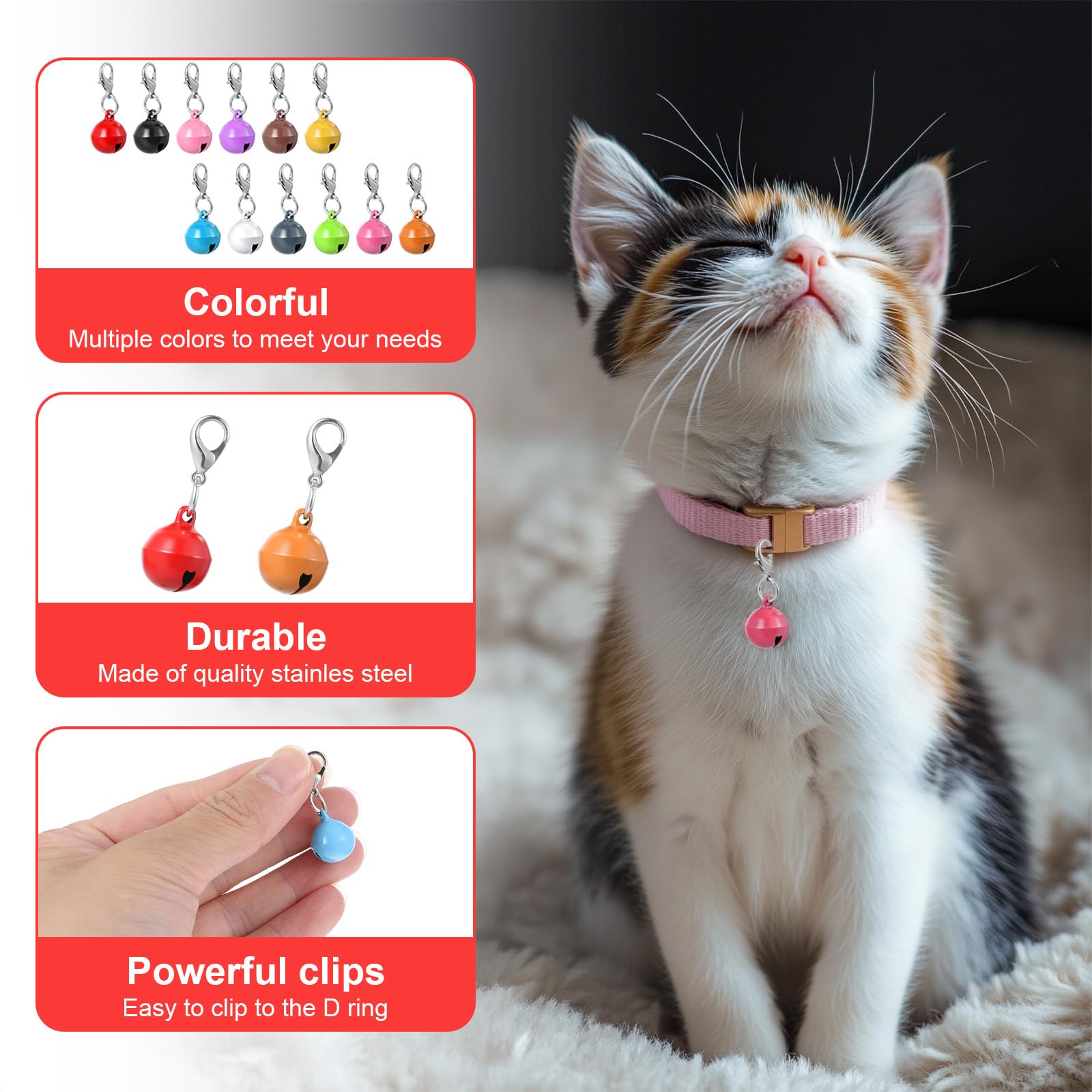 Tyqour Lot de 24 clochettes pour collier de chat, clochettes de collier de petit chien, clochettes en métal pour colliers pour animaux de compagnie, chats, chiens, accessoires