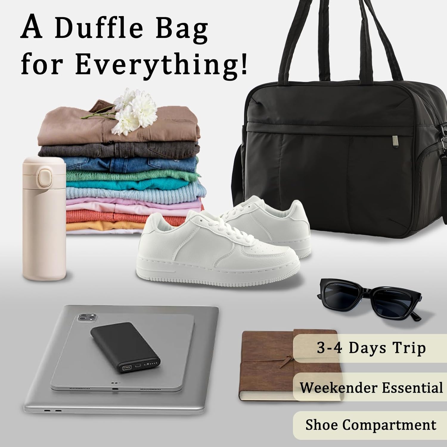 U+U Gym Bag for Women, Duffle Bag with Shoe Compartment Travel Carry on Weekender Bag, Personal Item Travel Bag for Overnight, Water Resistant