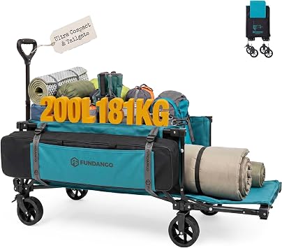 FUNDANGO 200L Folding Festival Trolley with Tailgate and All-Terrain Wheels