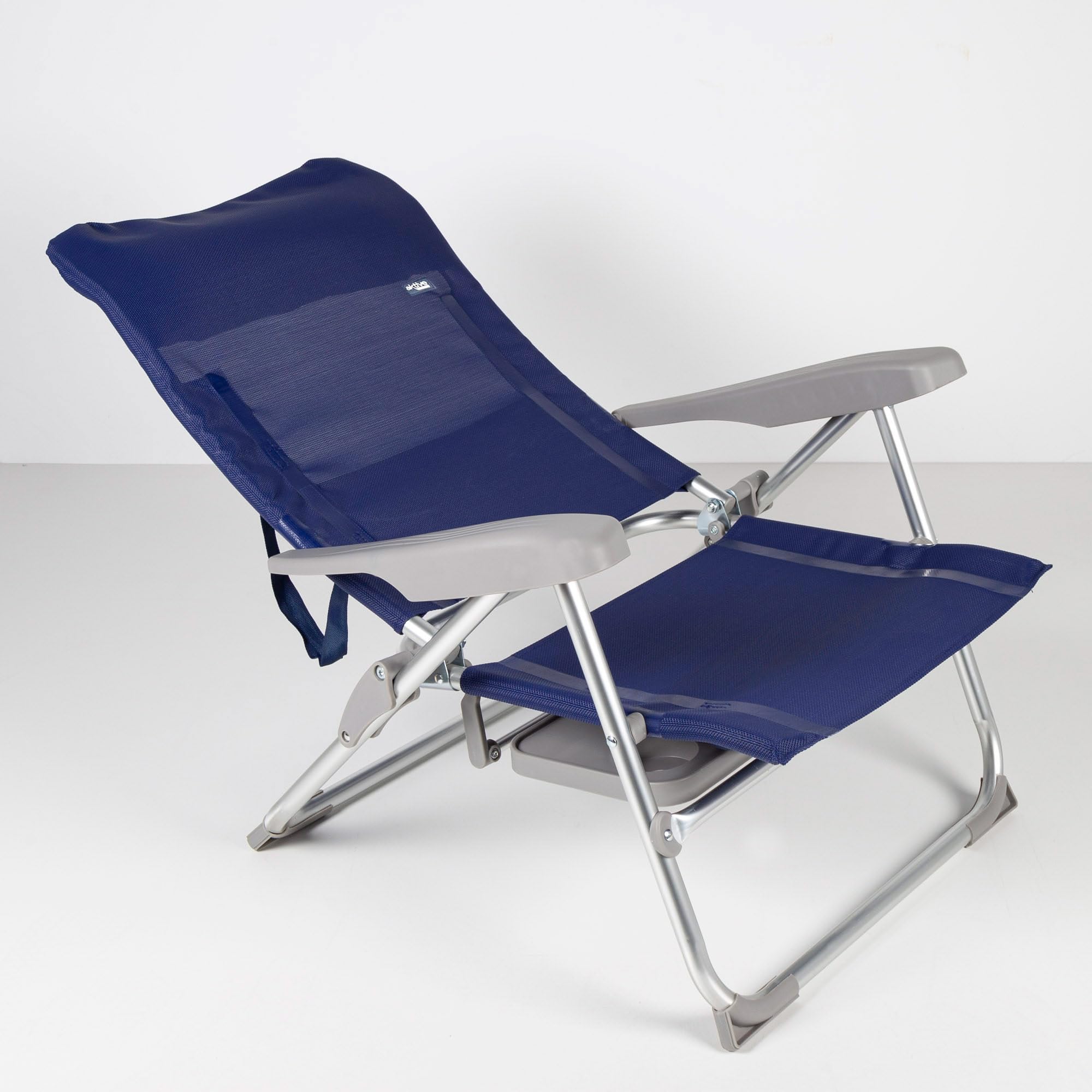 AKTIVE Confezione da 2 sedie da spiaggia pieghevoli, molto compatte, multiposizione, 6 posizioni, con cuscino e tavolo, maniglie per un facile trasporto, dimensioni 47 x 57 x 89 cm, in alluminio e