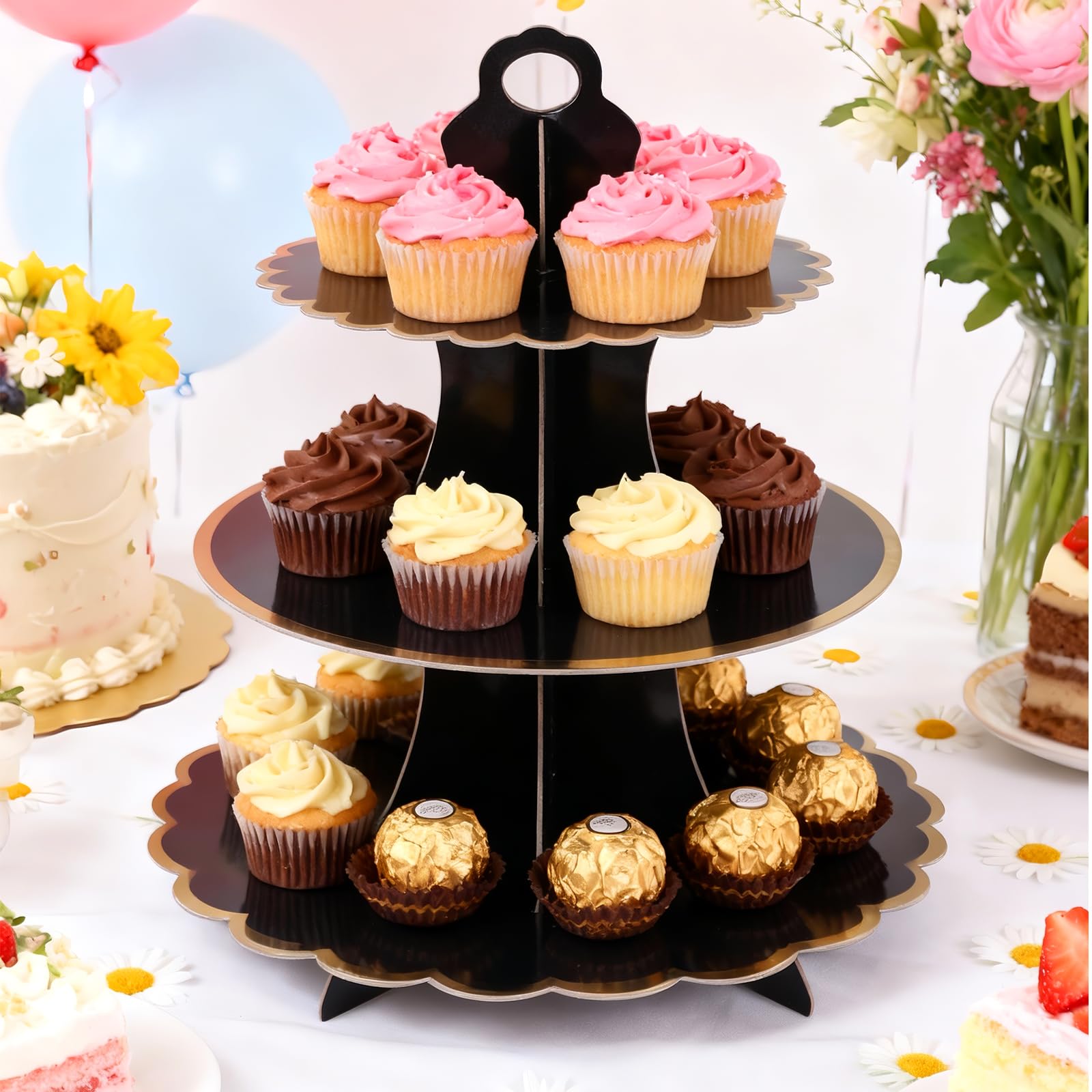 6 sztuk etażerki do tortów z kartonu, 3 poziomy, stojak na cupcake's z kartonu, stojak na muffinki do babeczek, muffinów, na wesele, uroczystości'