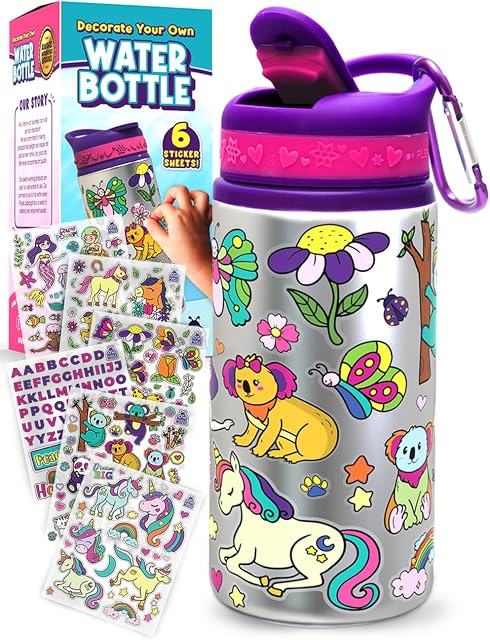 PURPLE LADYBUG Decorate Your Own Water Bottle Craft Kits for Kids - Creative Gifts for Girls Age 6 7 8 9 10+, Kids Easter Gifts, & Easter Presents for Children - Fun Arts and Crafts Activity for Girls