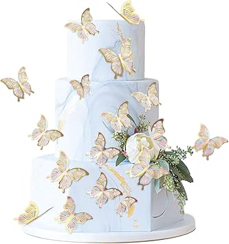 30Pcs Colorful Butterfly Cake Topper Gold 2D Waterproof Butterflies Cupcake Topper for Spring Fairy Baby Shower Butterfly Birthday Wedding Cake Decorations Mothers Day Party Decorations