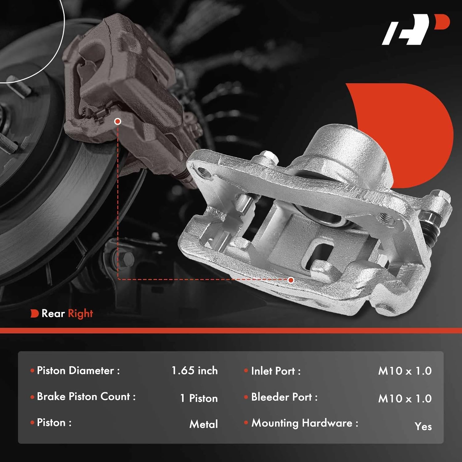 A-Premium Disc Brake Caliper Assembly with Bracket Compatible with Select Hyundai Models - Genesis Coupe 2010 2011 2012 2013 2014 2015 2016 - Rear Right Passenger Side