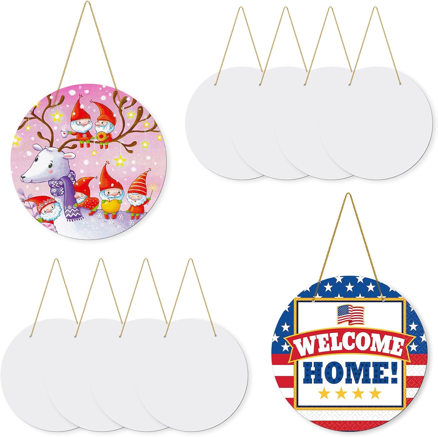 10Pack 10inch Sublimation Door Hanger Blanks, Aluminum Round Unfinished Blank Door Hanger Sign, Metal Wall Hanging Sublimation Ornament Blanks with Rope for Heat Press Machine, DIY Craft, Custom Decor
