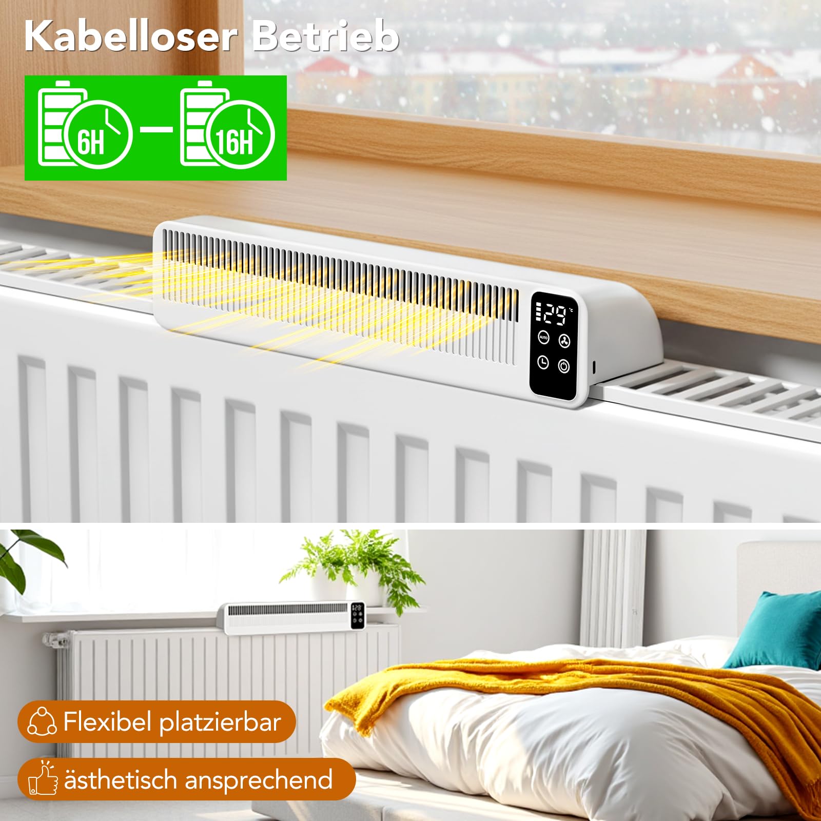 Heizkörper Ventilator Heizungslüfter, Lüfter für Heizkörper Verbesserung der Wärmeverteilung, Energieeinsparung 2 Modi Heizungsventilator (1 Stück, Weiß)