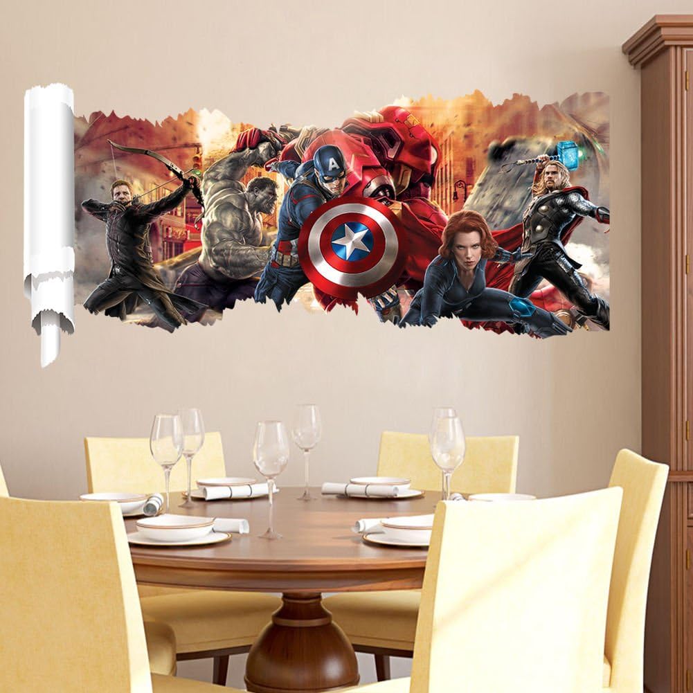 Wall Decals for Kids Rooms Boys Skateboard : DC Comics Marvel The Avengers Wall Sticker Team Hulk Decal Decoration Wallpaper