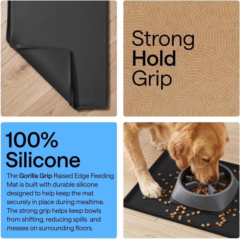 GORILLA GRIP Waterproof Dog Food Mat, Pet Feeding Placemat, 12x8 Black image 3