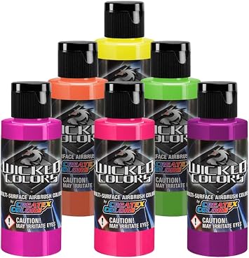 Createx Wicked Colors Fluorescent Set Airbrush Paint Water Based 6 * 2oz W103