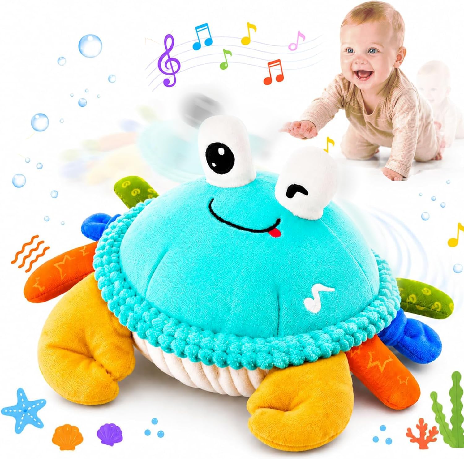 Innofans Crawling Crab Toy - Interactive Musical Plush Sensory Toys with Record&Repeat, Bouncing Dancing Moving Tummy Time Toys for Infants Toddlers, Gifts for 6 12 18 Months 1 2 3 Year Old Boys Girls