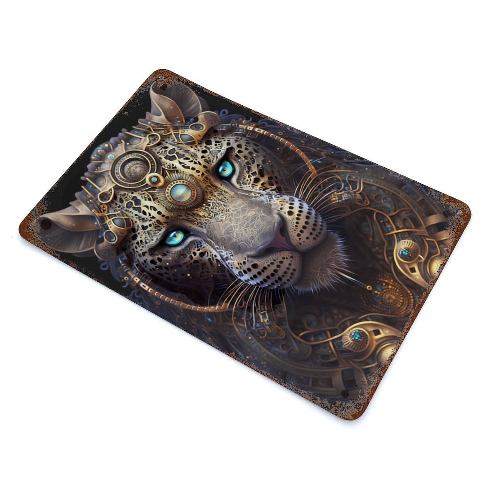 Rust Effect Mystical God Leopard Distressed Metal Wall Sign 11.8"x7.9", Farmhouse Wall Decor for Office, Studio And Wall Decor