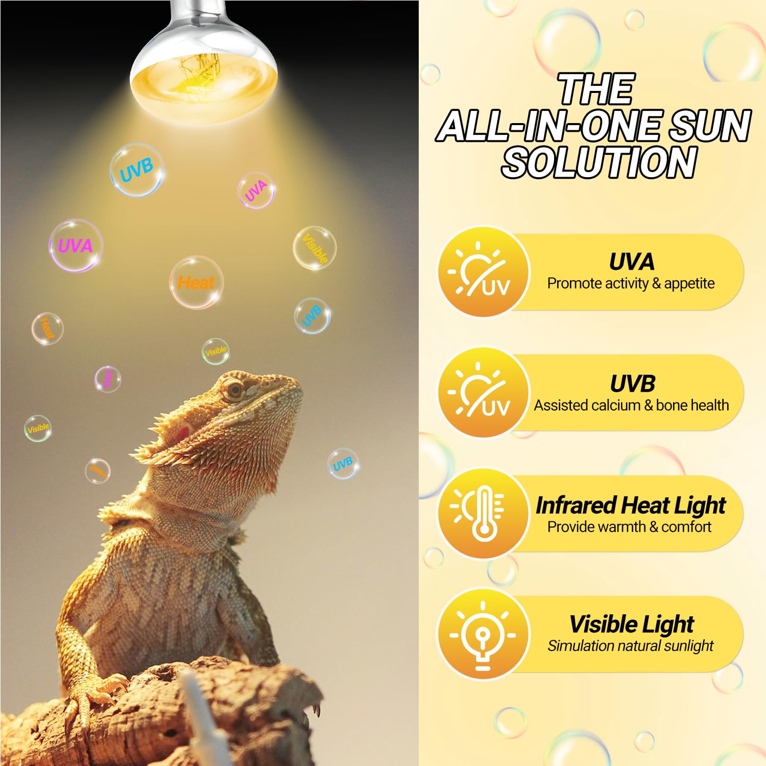 REPTI ZOO 2PACK Reptile Heat Lamp Bulb, 100W Full Spectrum UVA UVB Sun Lamp, Self-Ballasted Vapor Basking Lamp for Bearded Dragon Gecko Lizard Snake Chameleons Turtle Chicken - image 3