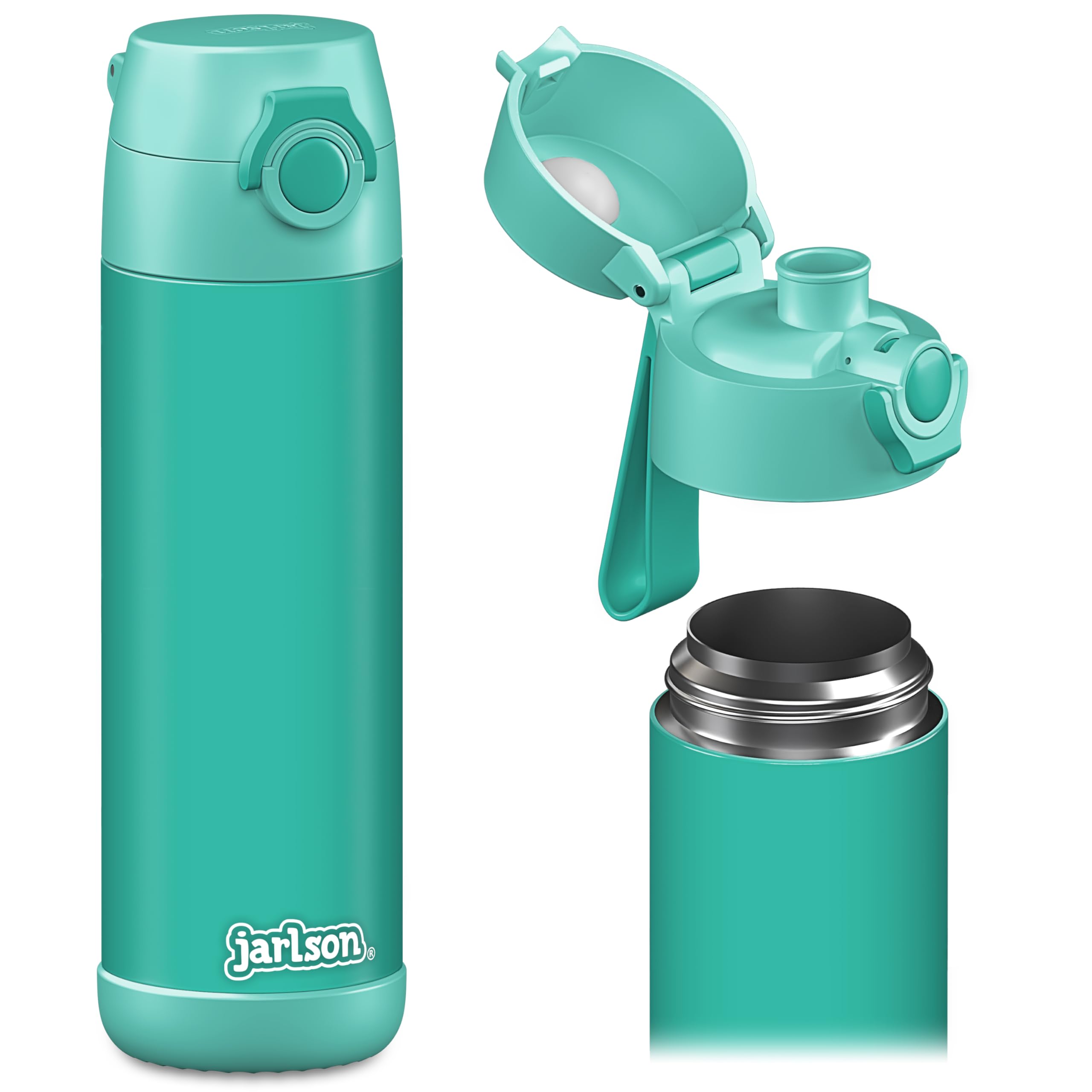 Jarlson® Borraccia Termica Bambini 500ml MALI [SENZA BPA e FTALATI] Bottiglia Acciaio Inox - Termos per Acqua per Bambino e Bambina - Mantiene Freddo - Ideale per Scuola, Sport e Viaggi (Turchese