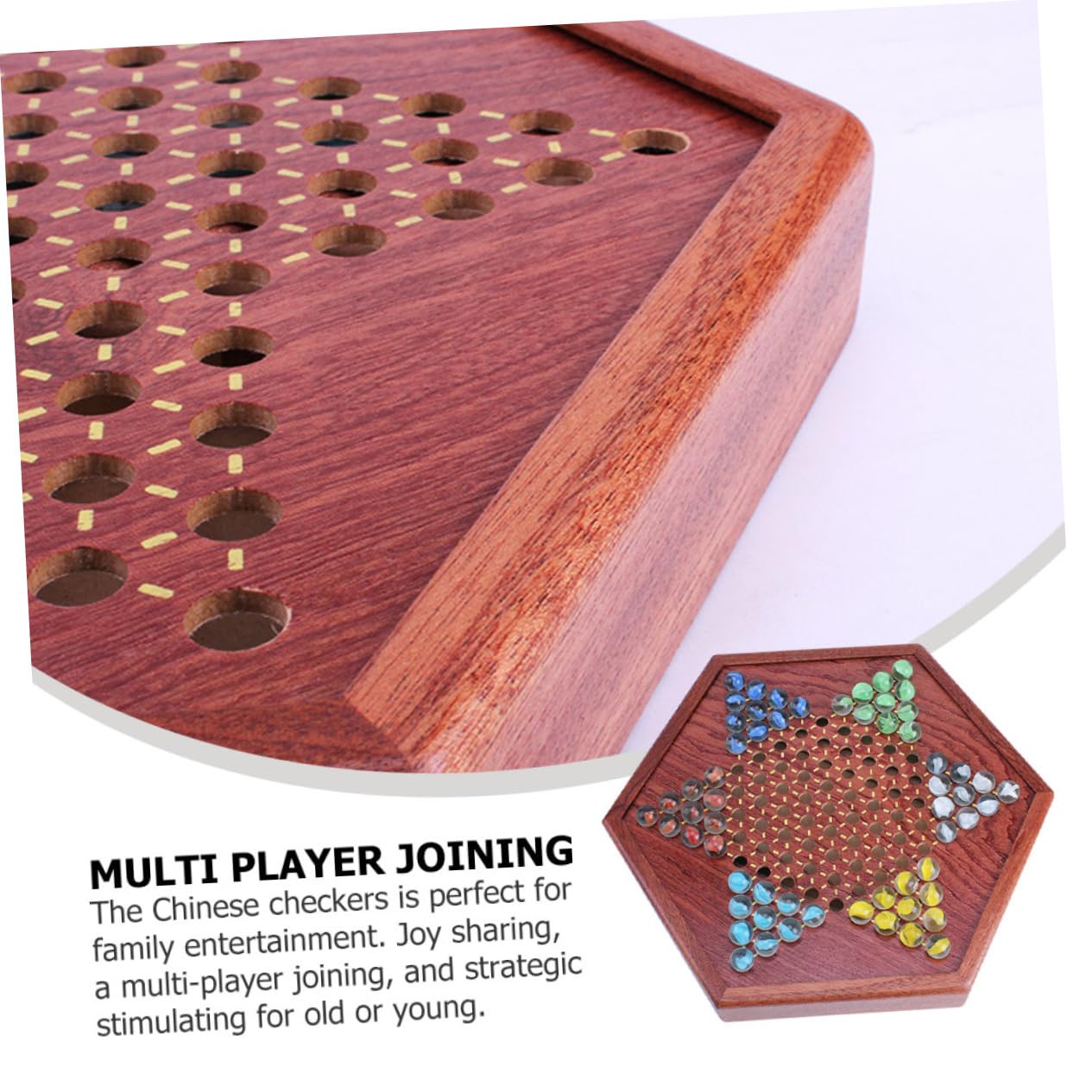 Gioco di Biglie Chinese Checkers Esagonale in Legno | Tradizionale per Ragazzo Ragazza e Adulti, Cassetto Integrato, Tavola Marrone per Intrattenimento Familiare