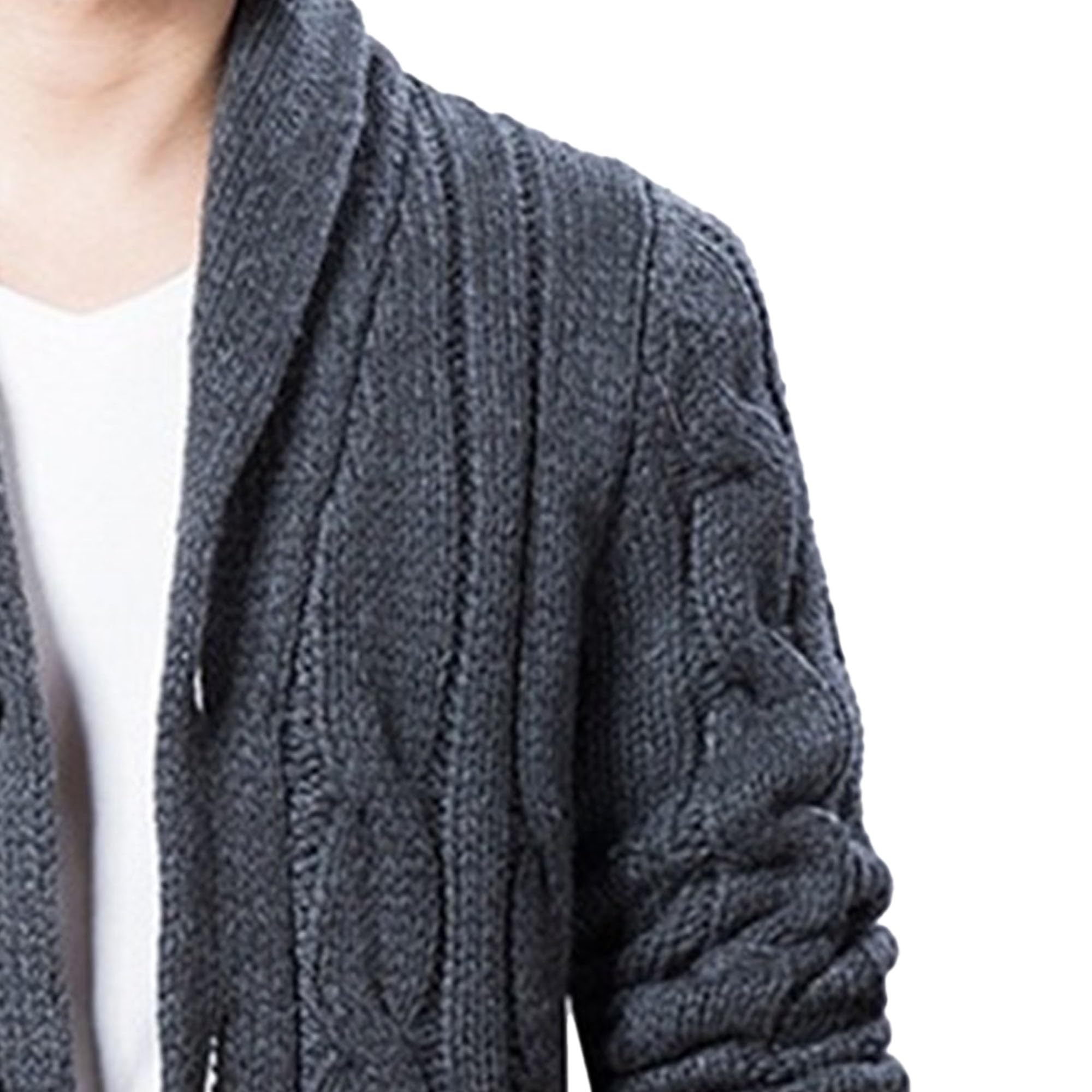 Cárdigan para hombre, cálido, de punto trenzado, con botones, cuello de chal, informal, para invierno y otoño