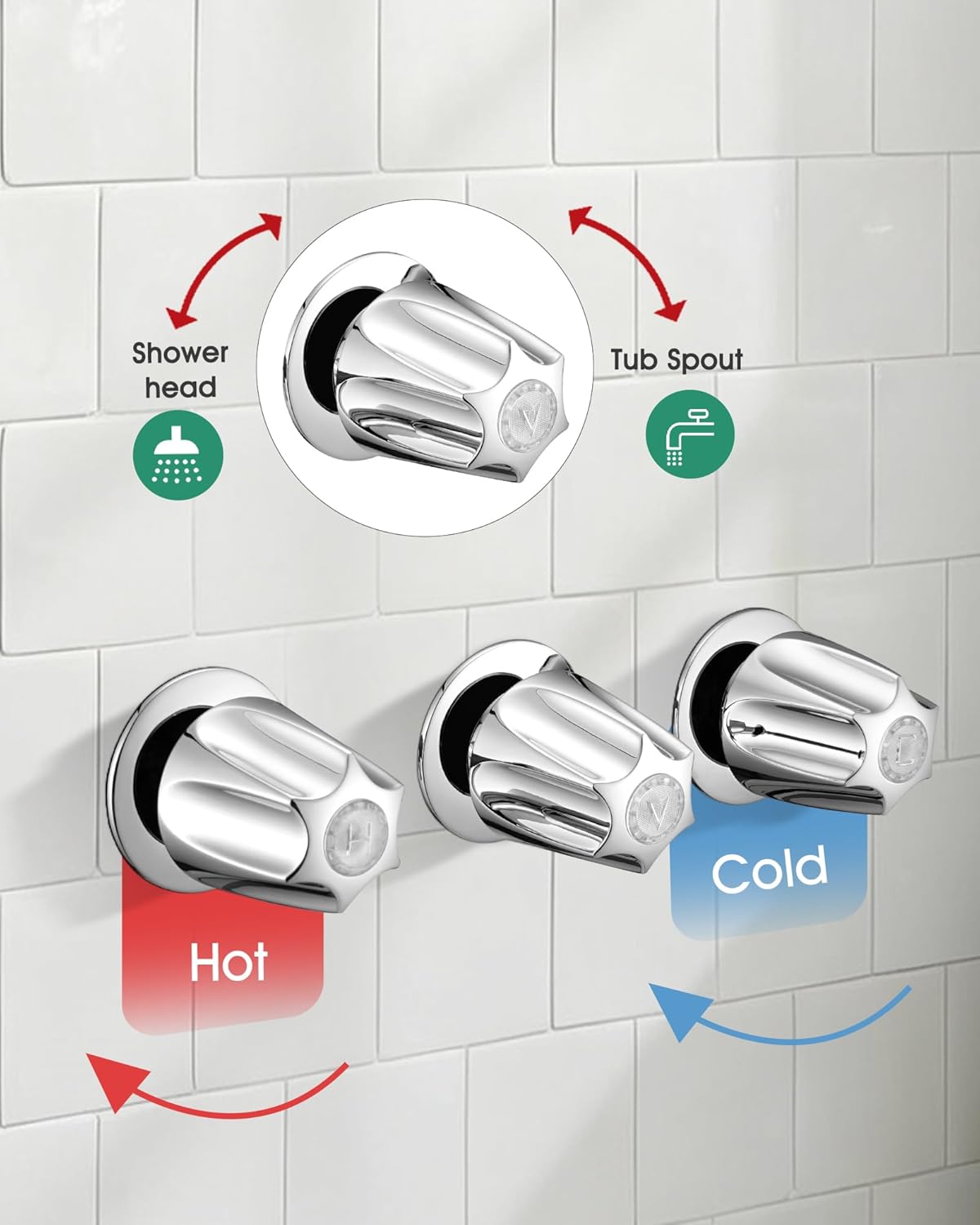 9-Setting Rain Shower Faucet& Bathtub 3 Handle Knob Tub & Shower Rough-In Valve, Included Rough-in Valve, Chrome