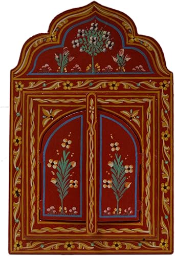Miniatura 4 de Treasures Of Morocco Espejo de pared marroquí con puertas pintado a mano arabesco hecho a mano decoración pequeño rojo