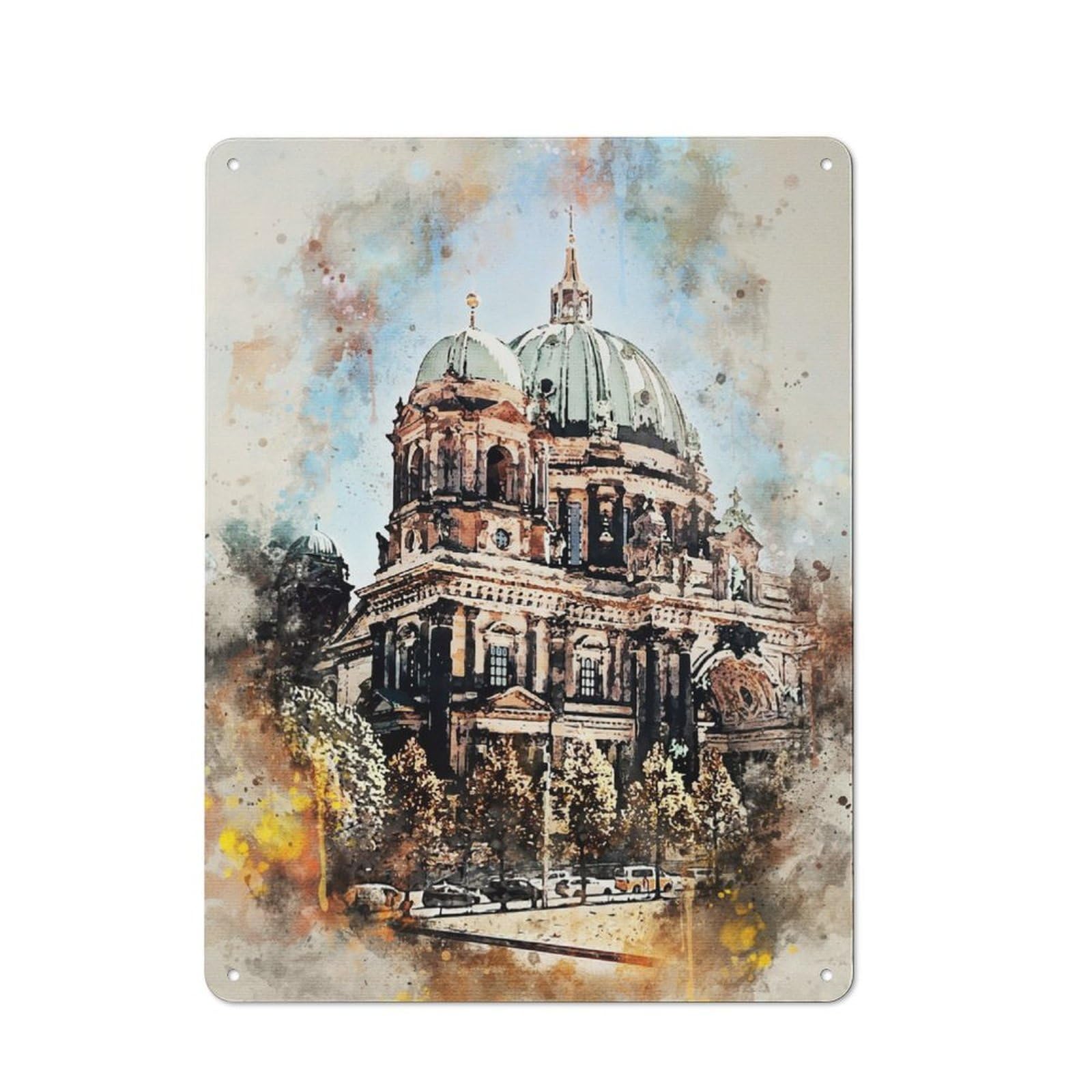 Junmoney Berlin Germany Watercolor Retro Metal Sign 40X30cm Featuring For Bar Or Restaurant, For Bar Decor Enthusiasts