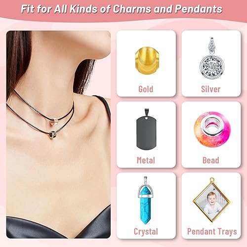 Miniatura 5 de Paxcoo 50 cordones de algodón encerado negro, cuerda de collar de 24 pulgadas con cierre, a granel para dijes, colgantes, pulseras, suministros de