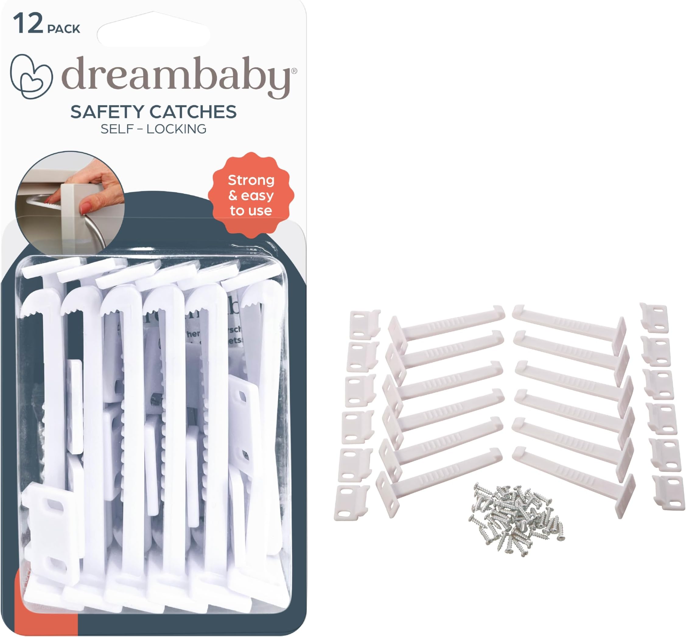 Dreambaby Safety Catches for Cabinets and Drawers, Childproofing Baby Locks, 12 Count (Pack of 1)