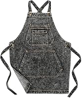 Jeanerlor Black Denim Work Apron with Pockets - Cross-Back Adjustable S-L for Hair Stylists, Baristas, Gardeners & Craftsmen