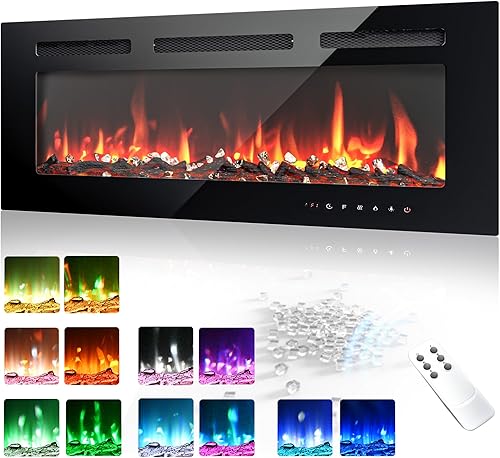 EUHOMY - Chimenea eléctrica de 36 pulgadas para empotrar y colocar en la pared con color de llama ajustable, calentador de chimenea con control