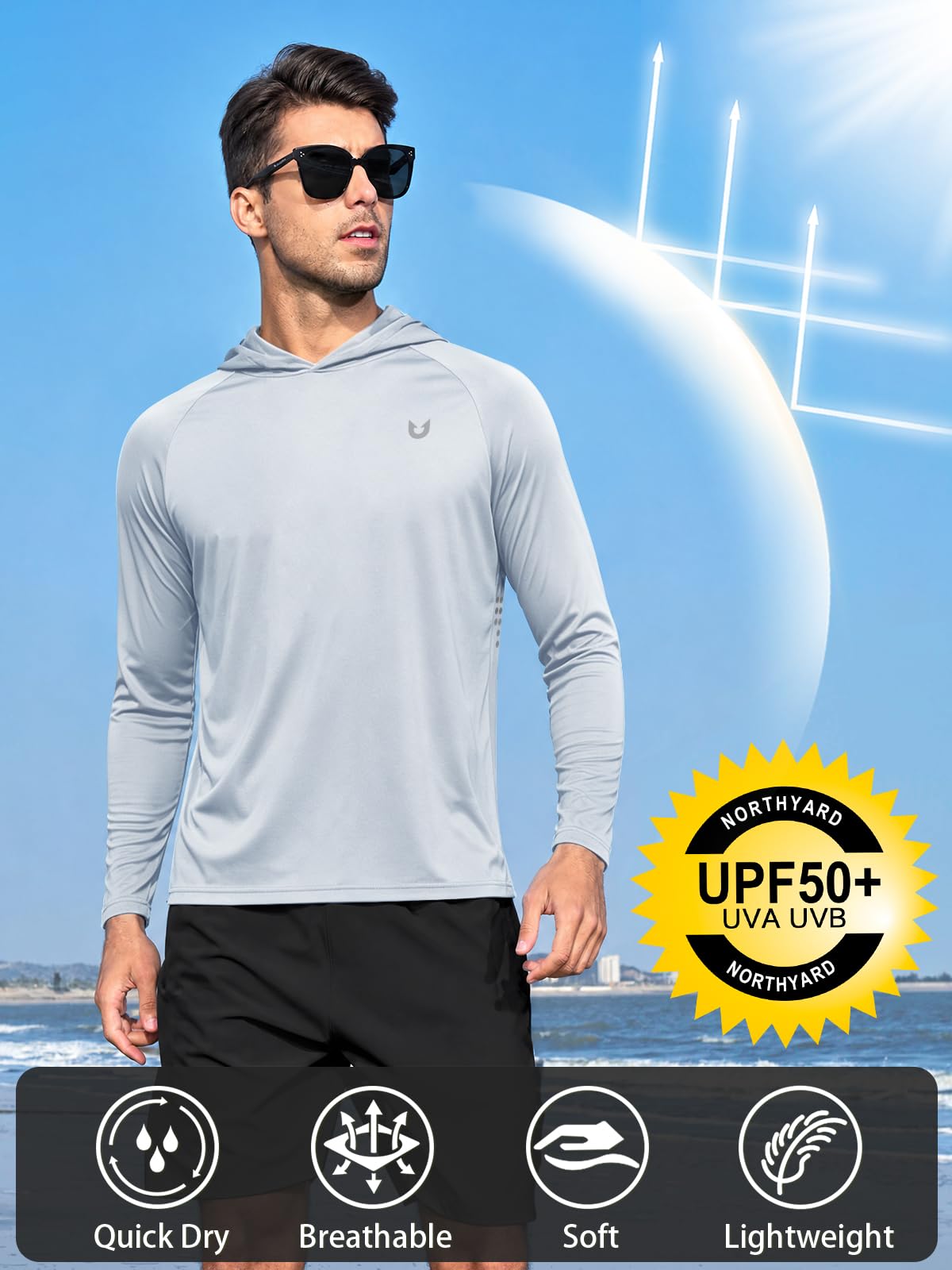 NORTHYARD Herren UV-Schutz Kapuzenpullover UPF 50+ Sonnenschutz Rashguard Leicht Langarm Hoodie Shirt für Laufen Surfen Angeln