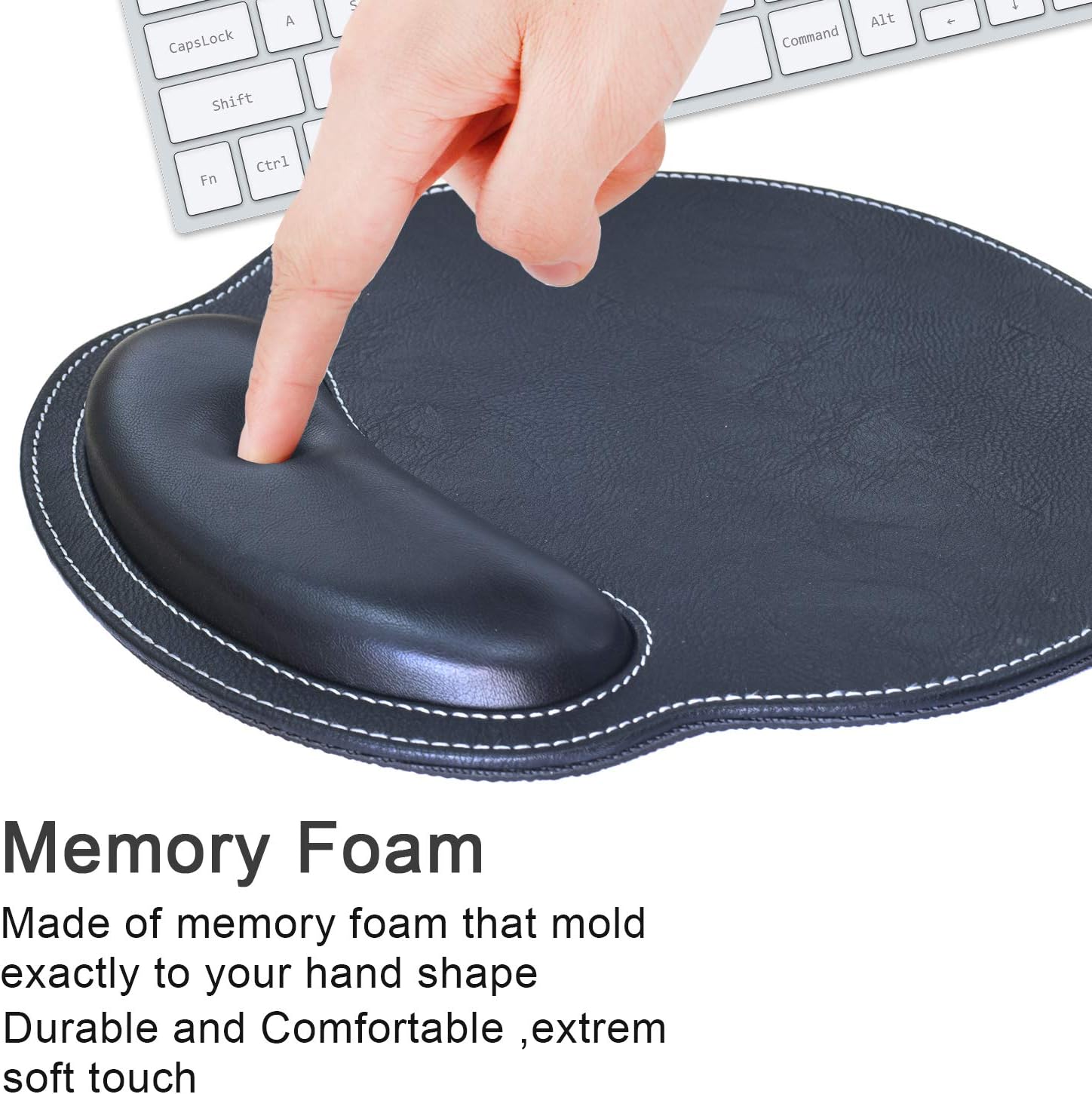 Ergonomic Mouse Pad with Wrist Support,PU Leather Mousepad for Laptop Computers Mac,Non Slip Rubber Base Memory Foam Wrist Rest Mouse Pads for Men Women,Home Work Office Gaming,Pain Relief ,Black